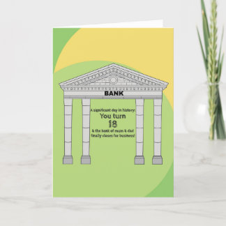 Funny Humor Bank of Mom & Dad 18th Birthday Card
