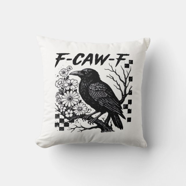 Funny Humor Crow Gothic F-Caw-F Essential Throw Pillow (Front)