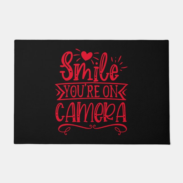 Funny Humor - "Smile, You're On Camera" Doormat (Front)