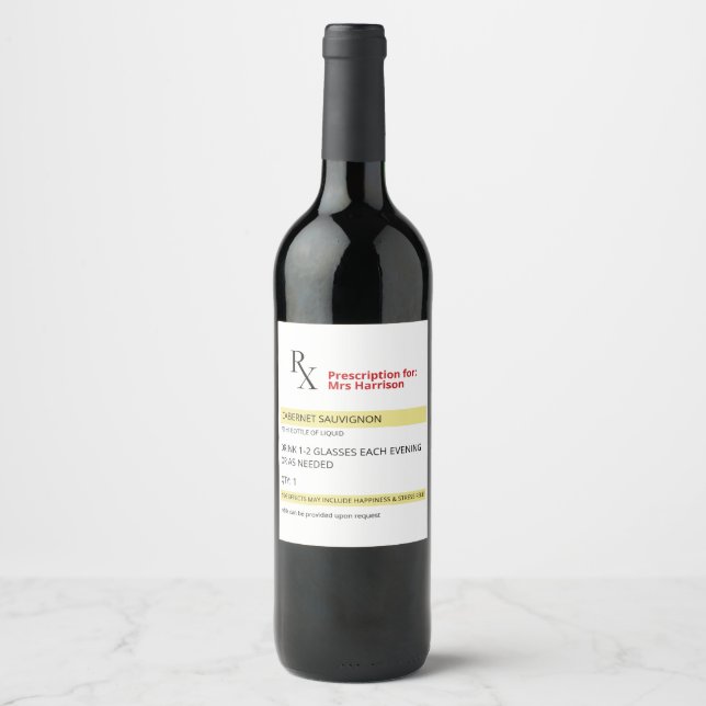 Funny Humour Novelty Rx Prescription Teacher Wine Label (Front)
