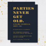 Funny Humourous 50th Birthday Party Navy Blue Gold Invitation<br><div class="desc">Celebrate your 50th birthday in style and with humour! This classic navy blue and gold funny birthday invitation is perfect for those that know age is just a number and simply another candle to the cake! Easy to customize with any age,  name and party details.</div>