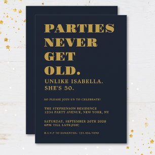Funny Humourous 50th Birthday Party Navy Blue Gold Invitation