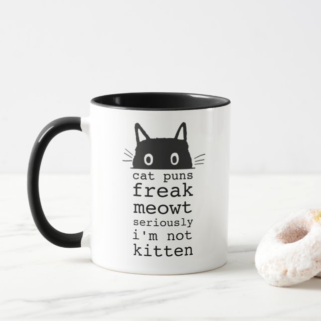 Funny Humourous Cat Puns Freak Meowt Mug (With Donut)