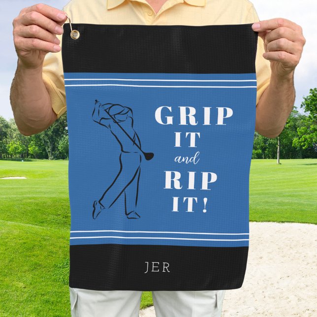 Funny Humourous Golf Grip Rip Mens Royal Blue Blac Towel (Creator Uploaded)