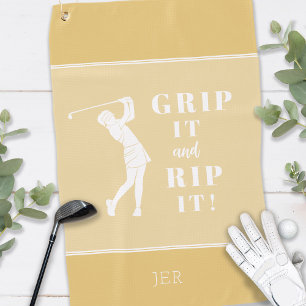 Funny Humourous Golf Grip Rip Womens Custom Yellow Towel