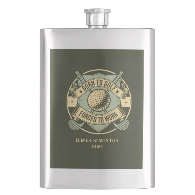 Funny Humourous Golf Quote Custom Vintage Hip Flask (Front)