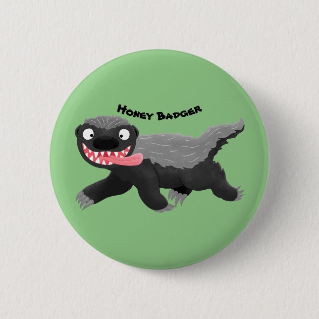Funny hungry honey badger cartoon illustration 2 inch round button (Front)