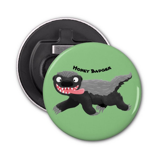 Funny hungry honey badger cartoon illustration bottle opener (Front)