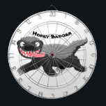 Funny hungry honey badger cartoon illustration dartboard<br><div class="desc">This funny,  hungry honey badger is on the prowl for food! Drawn in happy cartoon style.</div>