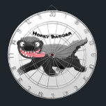 Funny hungry honey badger cartoon illustration dartboard<br><div class="desc">This funny,  hungry honey badger is on the prowl for food! Drawn in happy cartoon style.</div>