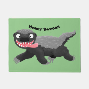 Funny hungry honey badger cartoon illustration doormat