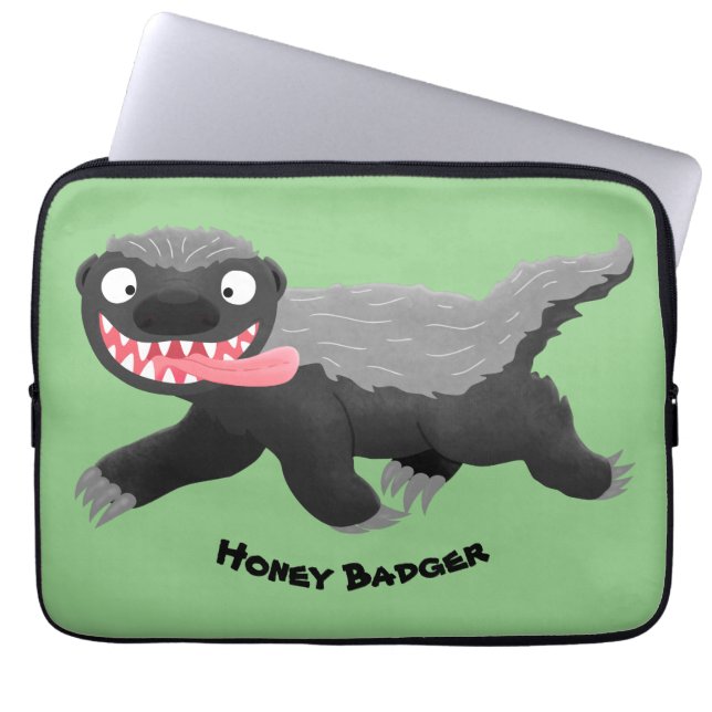 Funny hungry honey badger cartoon illustration laptop sleeve (Front)