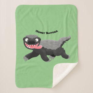 Funny hungry honey badger cartoon illustration sherpa blanket