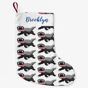 Funny hungry honey badger cartoon illustration small christmas stocking