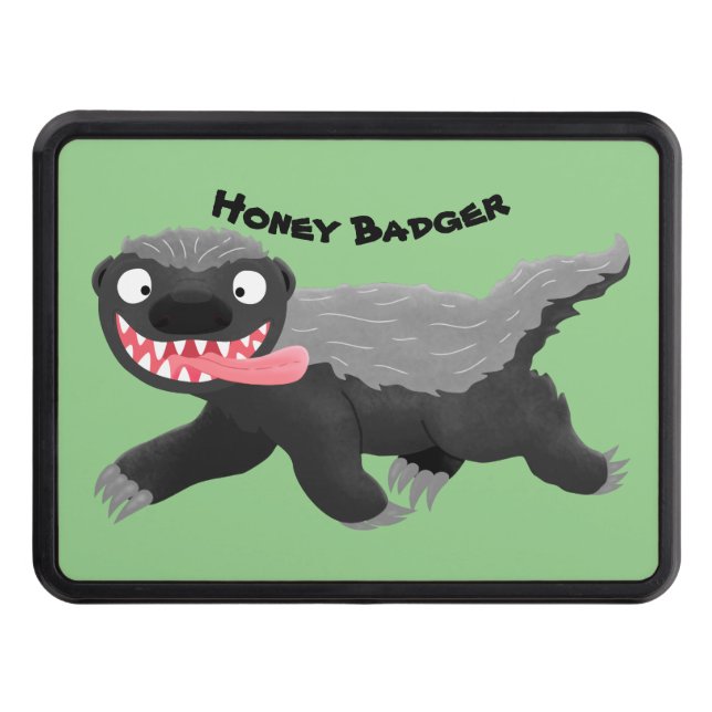 Funny hungry honey badger cartoon illustration trailer hitch cover (Front)