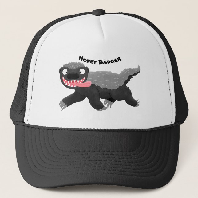 Funny hungry honey badger cartoon illustration trucker hat (Front)