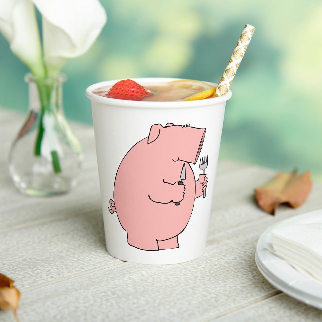 Funny Hungry Pig Holding Fork and Knife Paper Cups (Creator Uploaded)