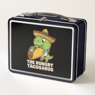  Funny Hungry Tacosaurus T-Rex Dinosaur Eating   Metal Lunch Box