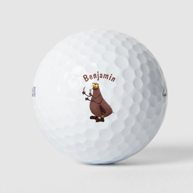 Funny hungry ugly flea cartoon golf balls (Front)