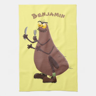 Funny hungry ugly flea cartoon kitchen towel