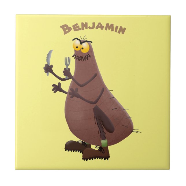 Funny hungry ugly flea cartoon tile (Front)