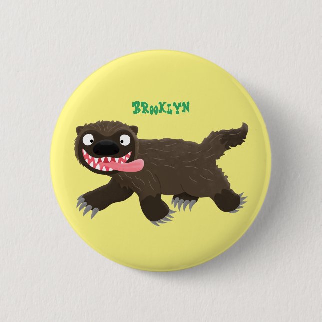 Funny hungry wolverine animal cartoon 2 inch round button (Front)