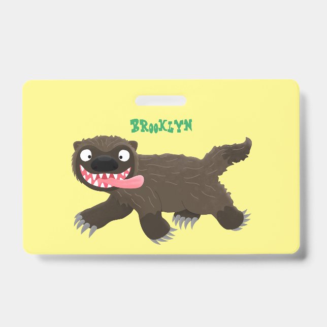 Funny hungry wolverine animal cartoon badge (Front)