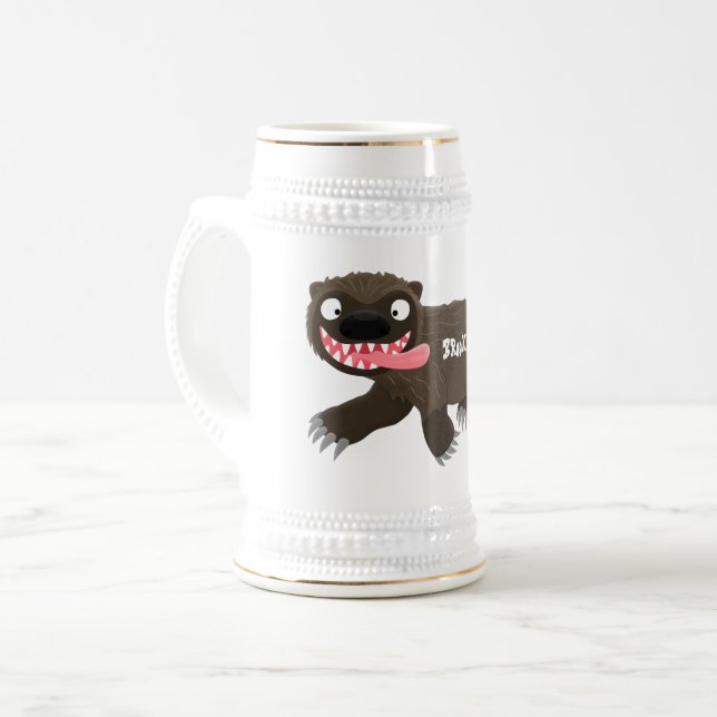 Funny hungry wolverine animal cartoon beer stein (Front Left)