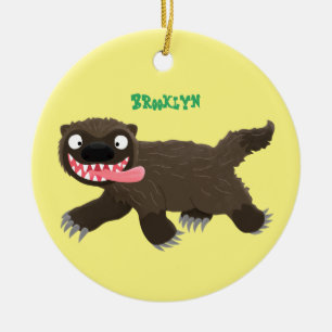 Funny hungry wolverine animal cartoon ceramic ornament