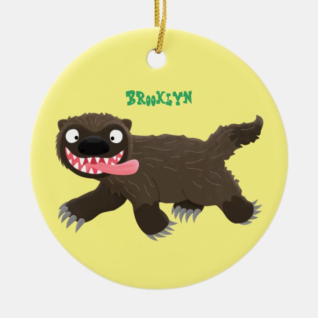 Funny hungry wolverine animal cartoon ceramic ornament (Front)