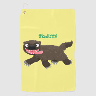 Funny hungry wolverine animal cartoon golf towel