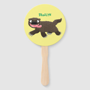 Funny hungry wolverine animal cartoon hand fan