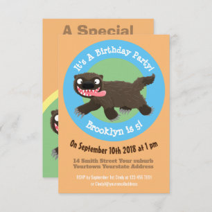 Funny hungry wolverine animal cartoon invitation