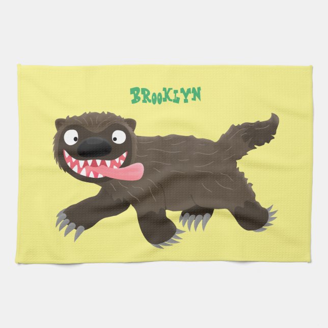 Funny hungry wolverine animal cartoon kitchen towel (Horizontal)