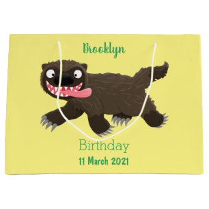 Funny hungry wolverine animal cartoon large gift bag