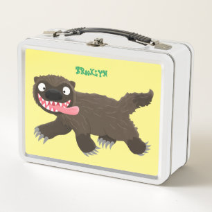 Funny hungry wolverine animal cartoon  metal lunch box