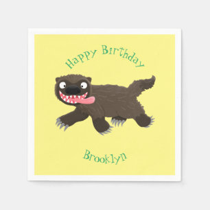 Funny hungry wolverine animal cartoon napkin