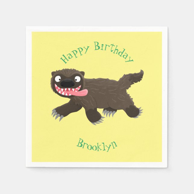 Funny hungry wolverine animal cartoon napkin (Front)