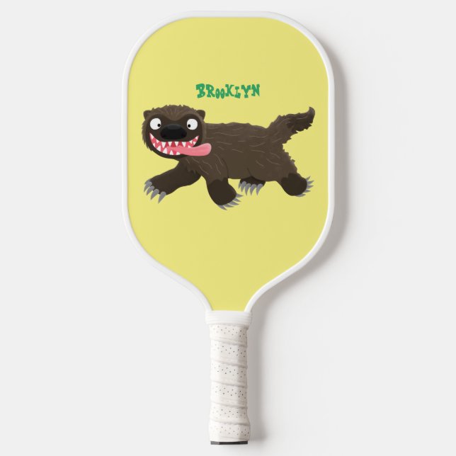 Funny hungry wolverine animal cartoon pickleball paddle (Front)