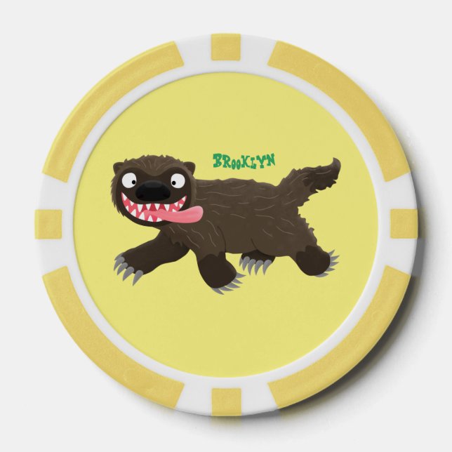 Funny hungry wolverine animal cartoon poker chips (Front)