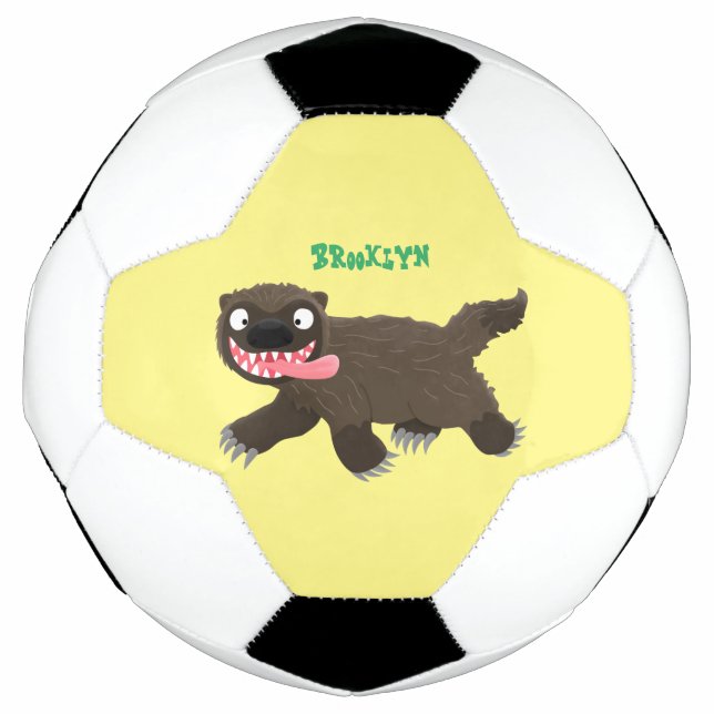Funny hungry wolverine animal cartoon soccer ball (Front)