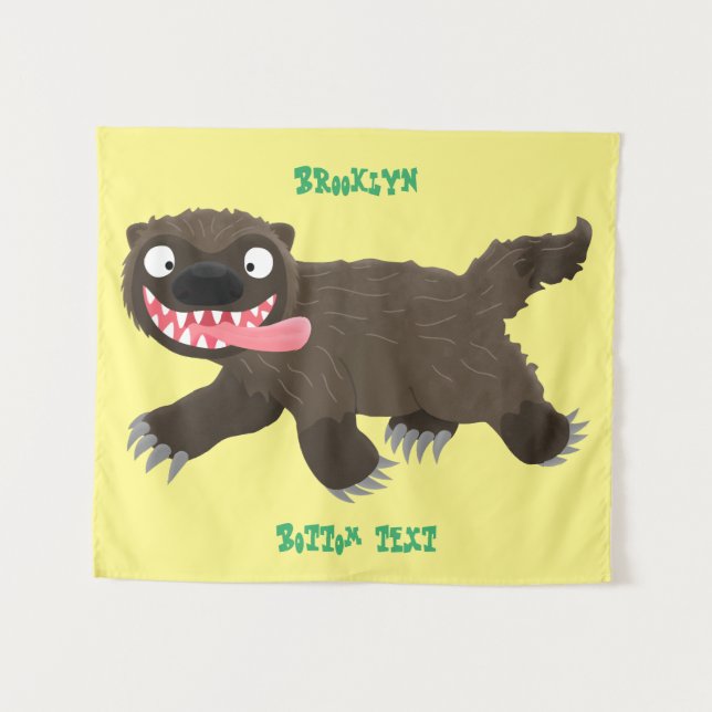Funny hungry wolverine animal cartoon tapestry (Front (Horizontal))