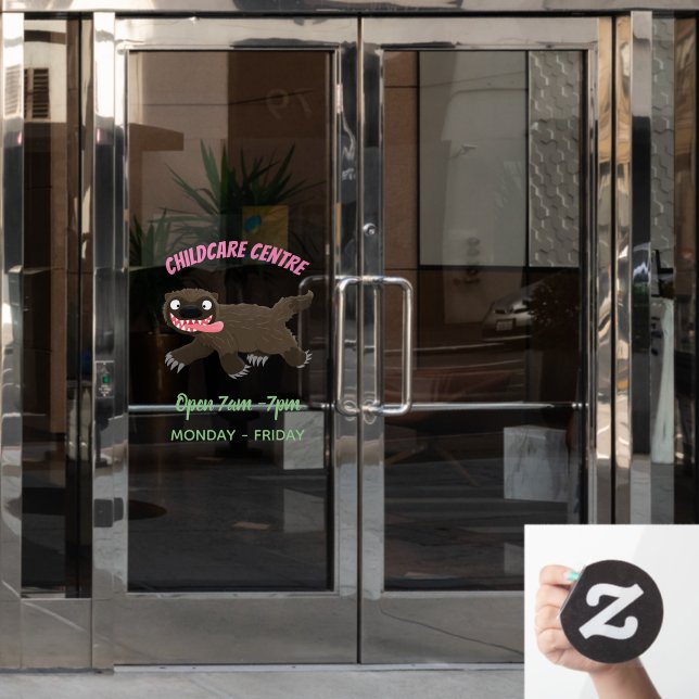 Funny hungry wolverine animal cartoon window cling (Office Door)