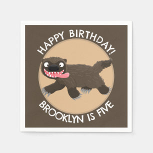 Funny hungry wolverine personalized birthday napkin