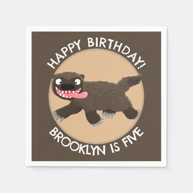Funny hungry wolverine personalized birthday napkin (Front)