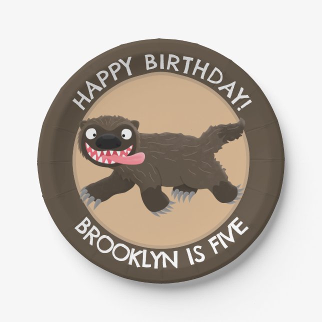 Funny hungry wolverine personalized birthday paper plate (Front)