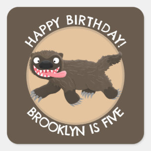 Funny hungry wolverine personalized birthday square sticker