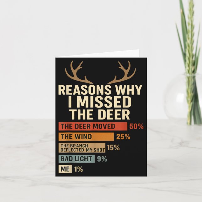 Funny Hunter Reasons Why I Missed The Deer Hunting Card (Front)