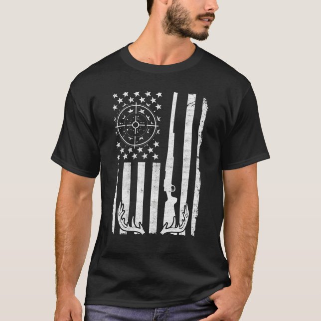 Funny Hunter Tee Hunting American Flag Deer Hunter (Front)