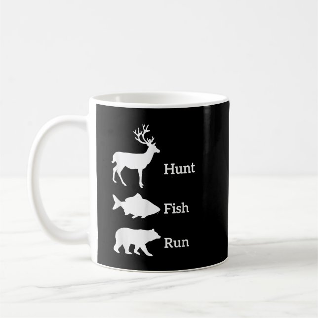 Funny Hunting Fishing Hunt Fish Run Bear Gift  Coffee Mug (Left)
